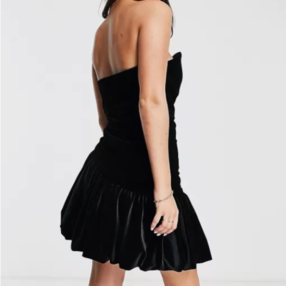 Bebe Black strapless bubble hem dress
